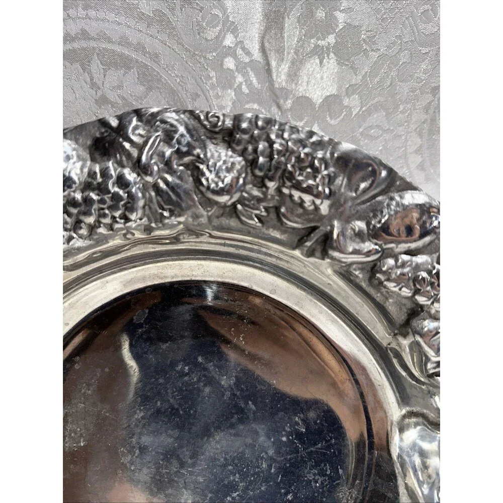 Pewter Embossed Grape /strawberry Serving Plate 11 1/2 “
